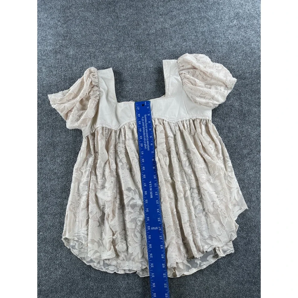 Free People Cream Floral Lace Babydoll Top Puff Sleeve Square Neck Small